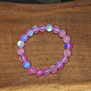 Moonstone Princess Pink Glow Bead Bracelet Healing Energy Reiki Anxiety 6.5 inch